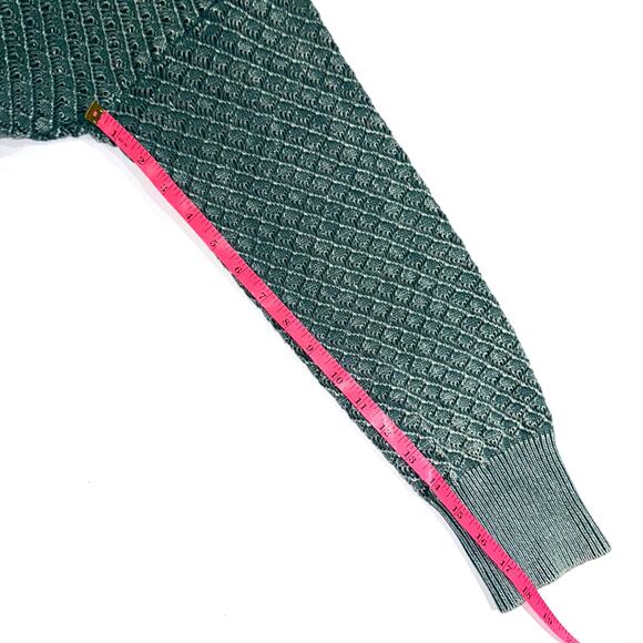 BKE Washed Notch Neck Oversized Cotton Open Weave Jasper Green Sweater Size S - Picture 14 of 14